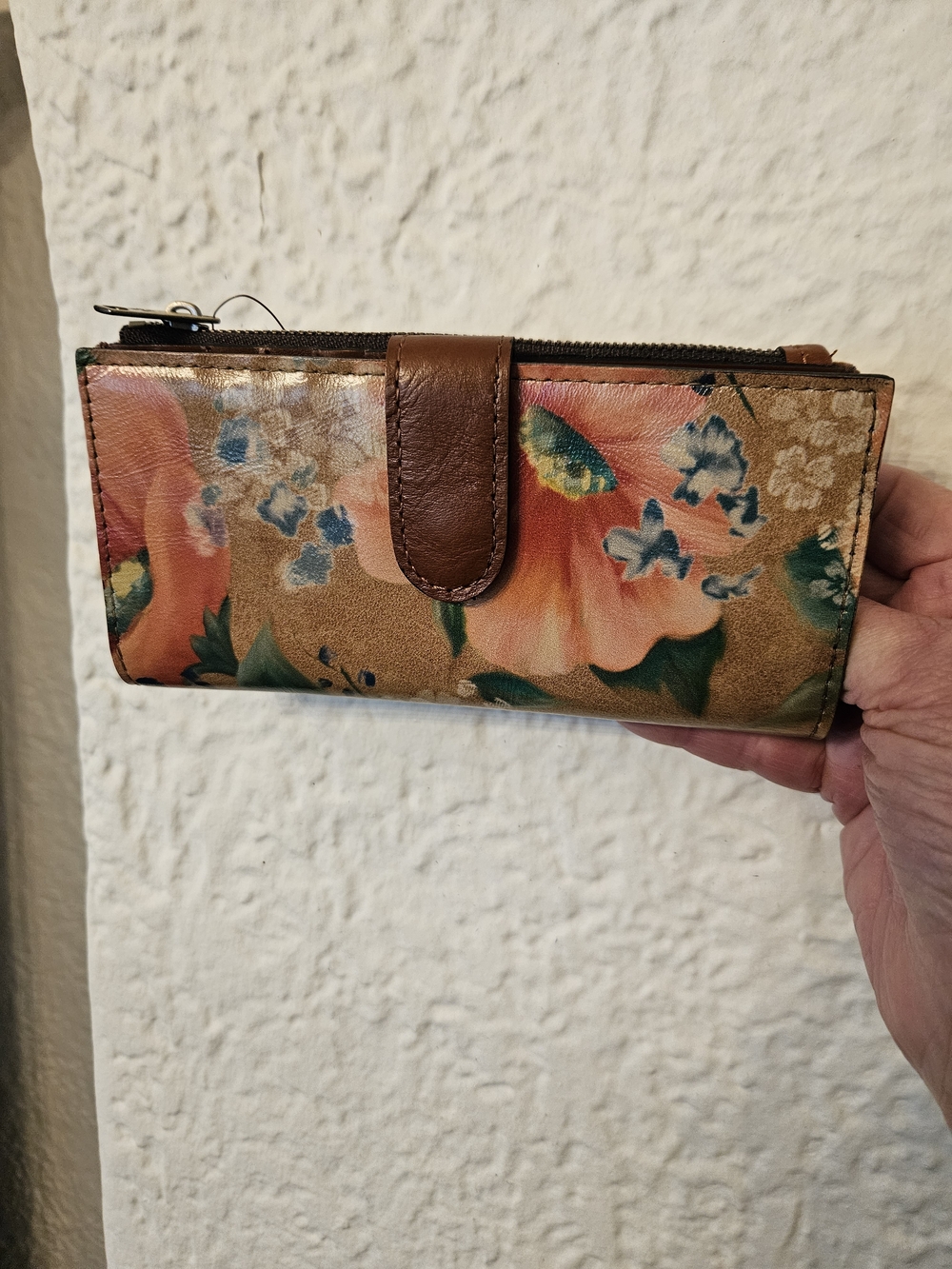 Patricia Nash Floral Leather Key & Card Holder in Tan, Pink, Green, Blue